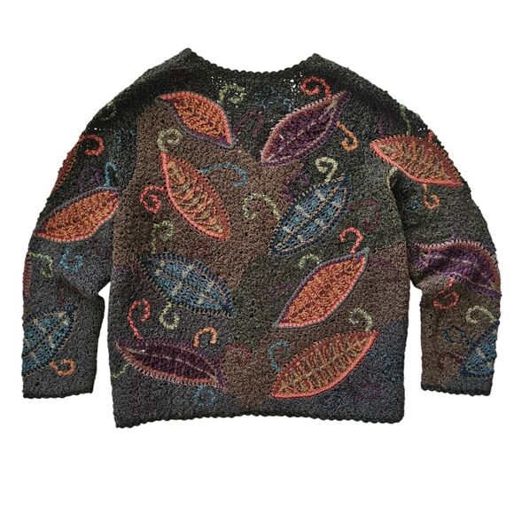 Peruvian Connection Vintage Alpaca Embroidered Autumn Leaf Handknit Sweater - Picture 2 of 10
